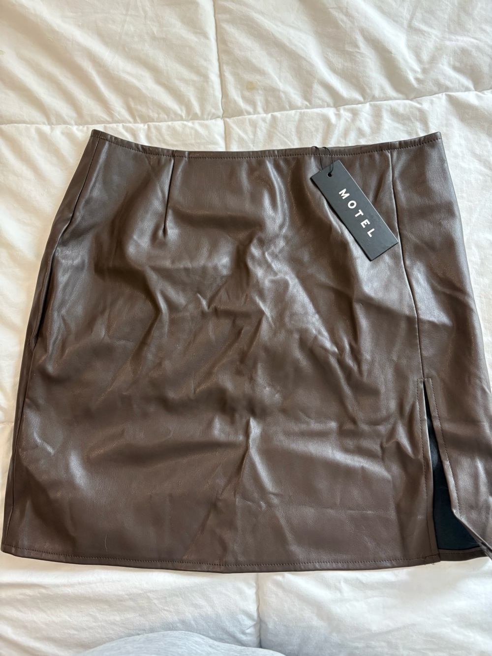 MOTEL Rocks Faux Leather Mini Skirt Brown
